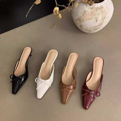 Pointed Bow Toe Heel Mules Stiletto