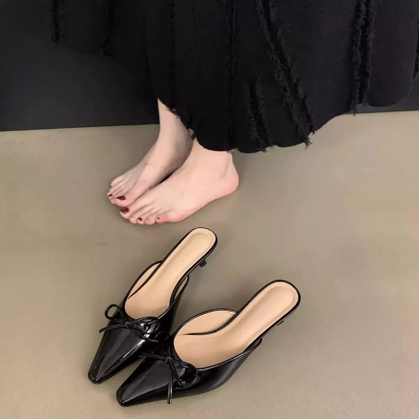 Pointed Bow Toe Heel Mules Stiletto