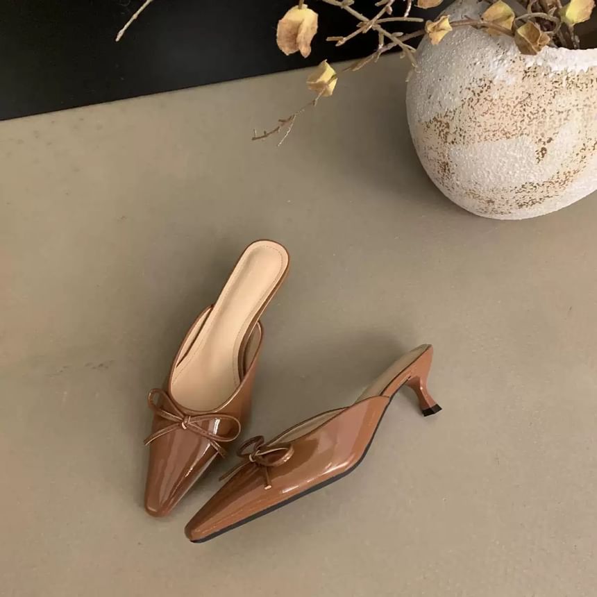 Pointed Bow Toe Heel Mules Stiletto