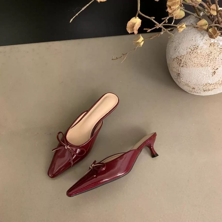 Pointed Bow Toe Heel Mules Stiletto