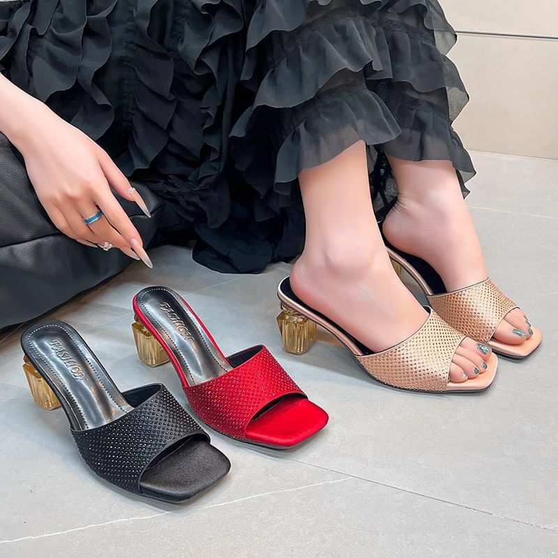 Plain Slide Sandals Block Heel