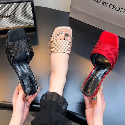 Plain Slide Sandals Block Heel