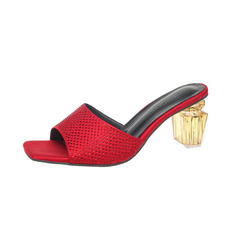 Plain Slide Sandals Block Heel