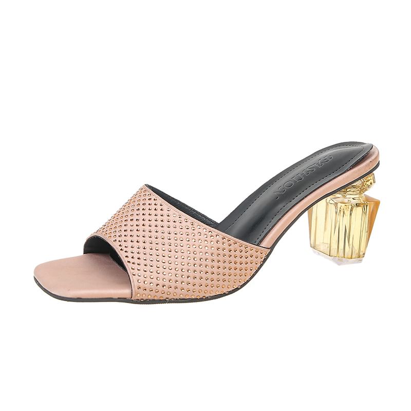 Plain Slide Sandals Block Heel