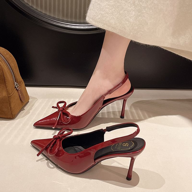 Pointed Sandals Bow Heel Stiletto Slingback Toe