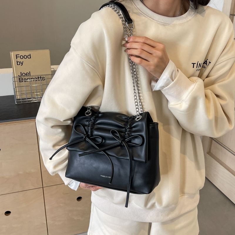 Leather Faux Bow Strap Chain Bag Shoulder