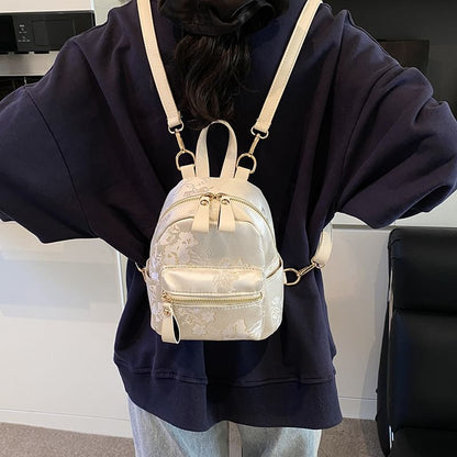 Multi-Pocket Embroidered Flower Backpack