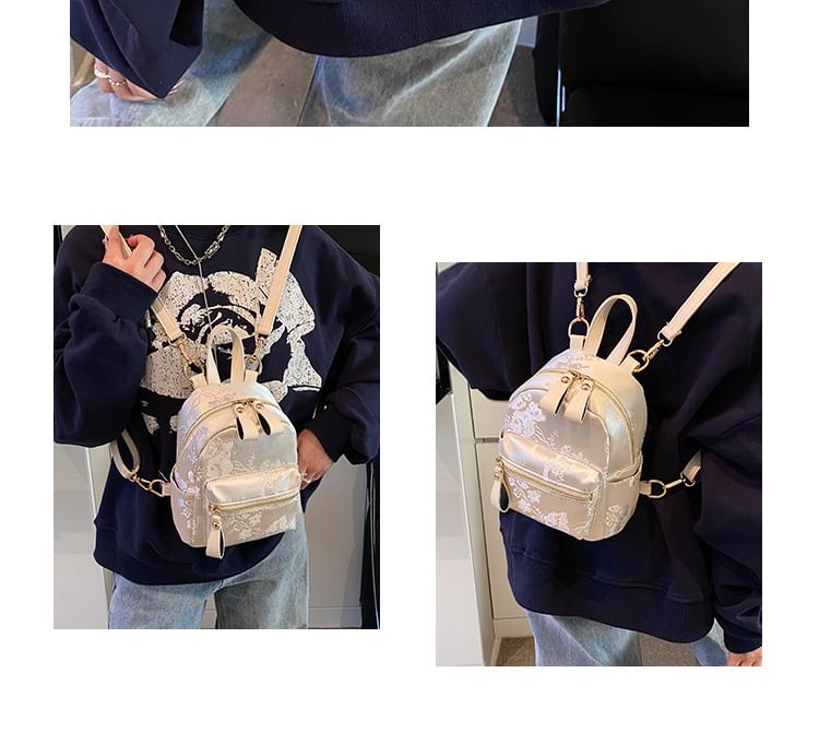 Multi-Pocket Embroidered Flower Backpack