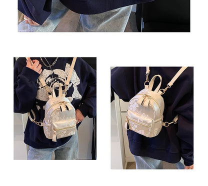 Multi-Pocket Embroidered Flower Backpack