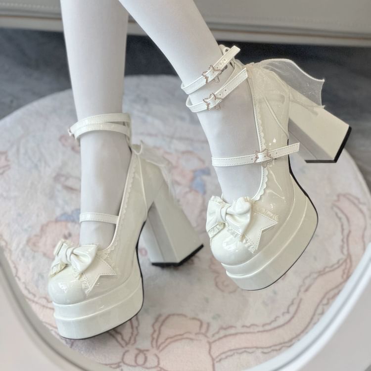 Platform Chunky Shoes Bow Mary Jane Heel