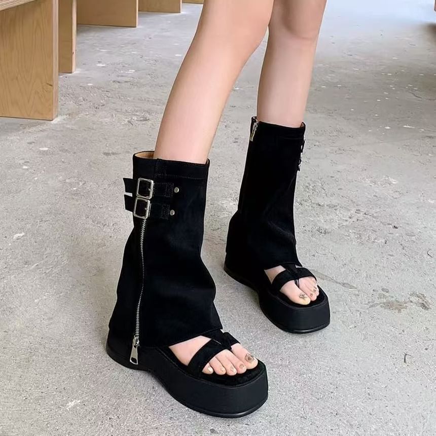 Gladiator Sandals Loop Buckled Platform Toe