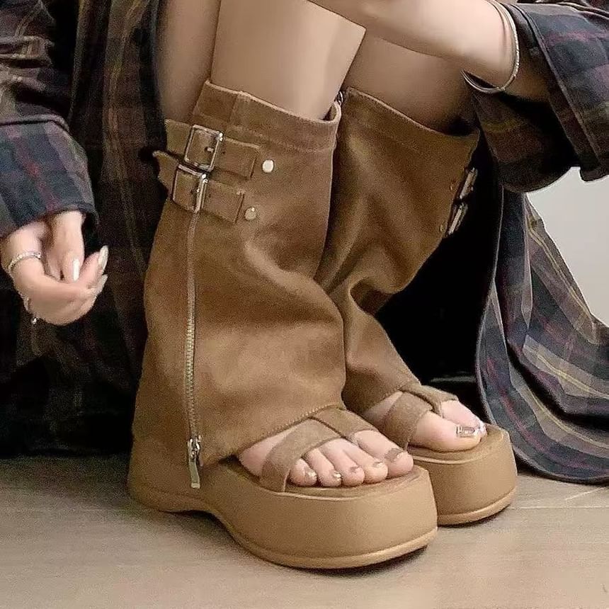 Gladiator Sandals Loop Buckled Platform Toe