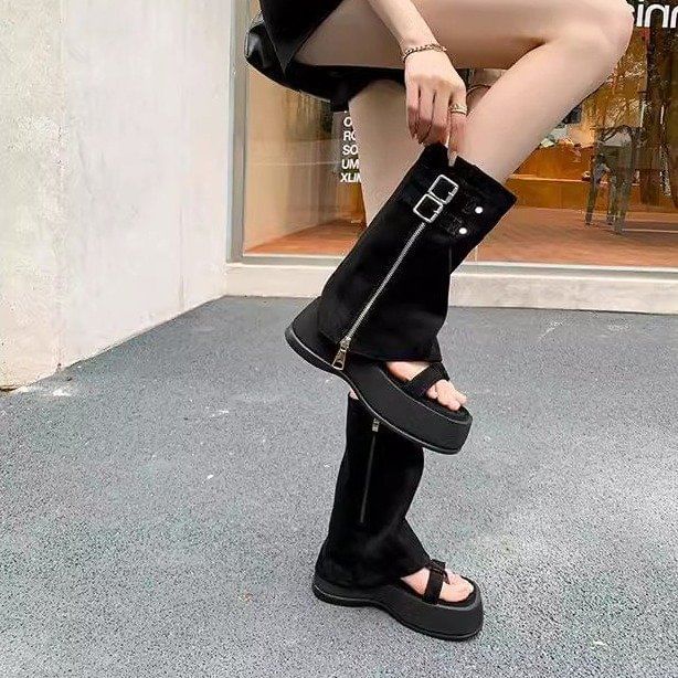 Gladiator Sandals Loop Buckled Platform Toe