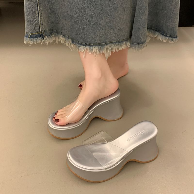 PVC Panel Sandals Heel Wedge Platform Slide