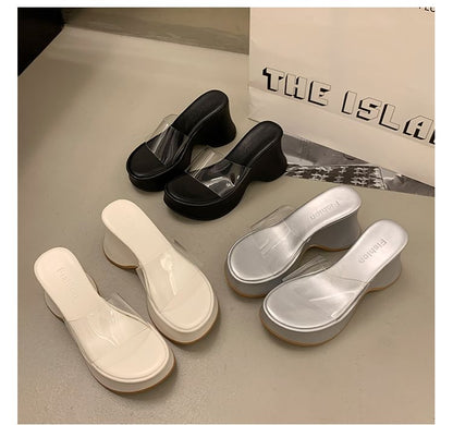 PVC Panel Sandals Heel Wedge Platform Slide