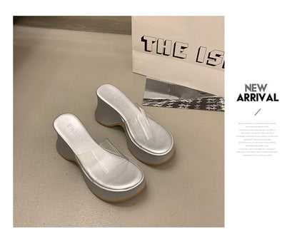 PVC Panel Sandals Heel Wedge Platform Slide