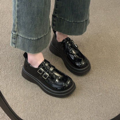 Platform Leather Faux Loafers Buckled