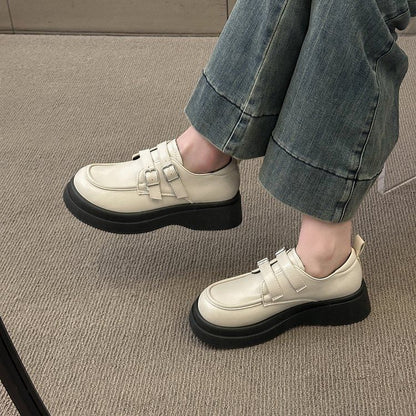 Platform Leather Faux Loafers Buckled