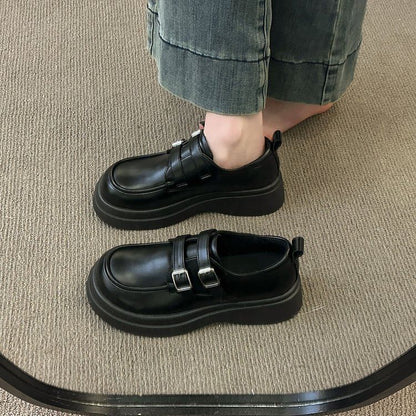 Platform Leather Faux Loafers Buckled