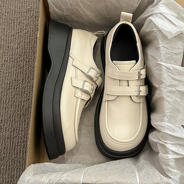 Platform Leather Faux Loafers Buckled