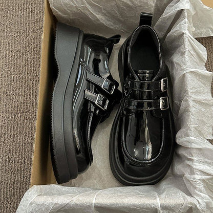 Platform Leather Faux Loafers Buckled