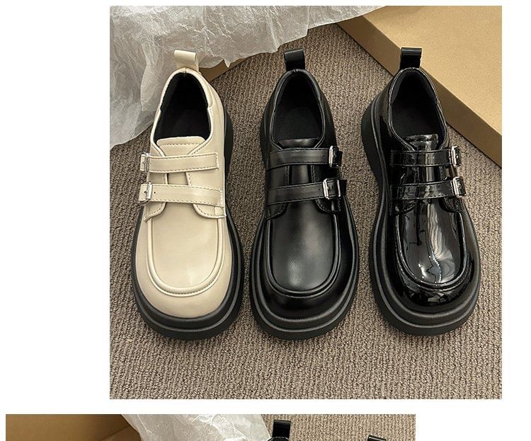 Platform Leather Faux Loafers Buckled