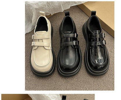 Platform Leather Faux Loafers Buckled