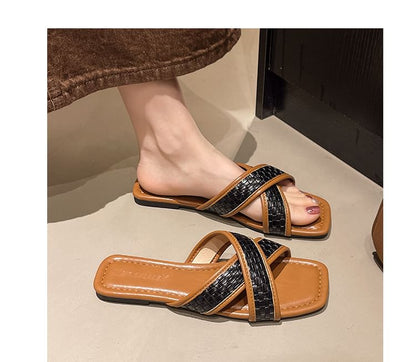Strap Cross Slide Square-Toe Sandals