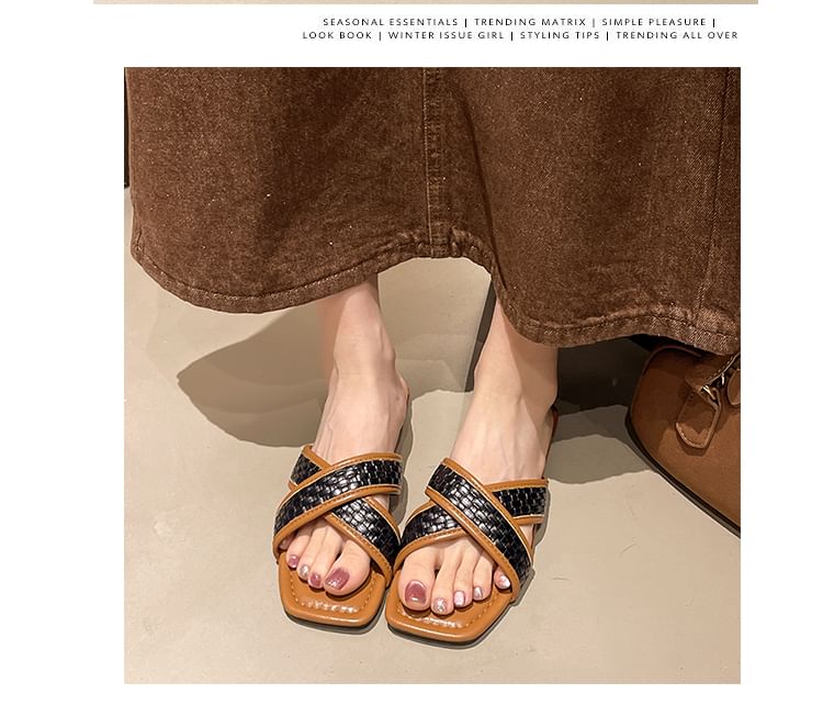 Strap Cross Slide Square-Toe Sandals