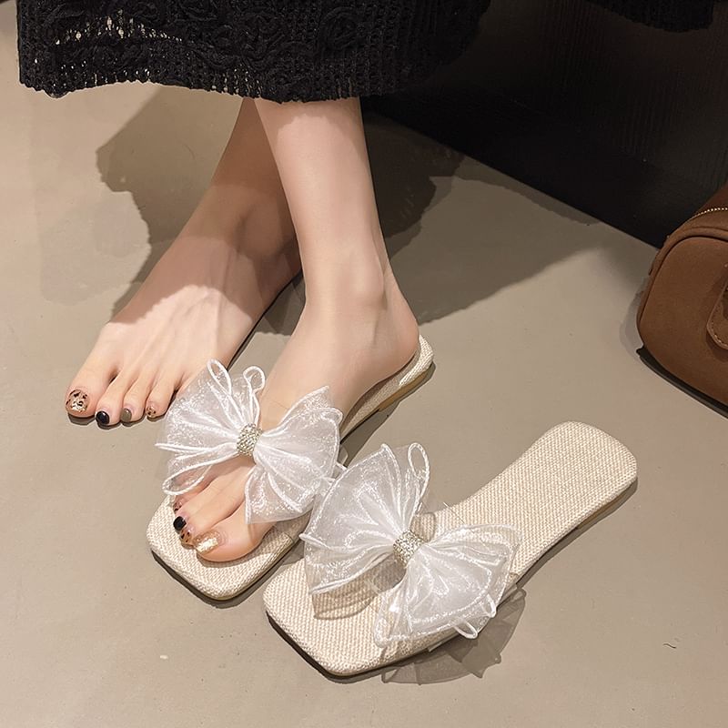 Slide Floral Sandals Square-Toe Mesh