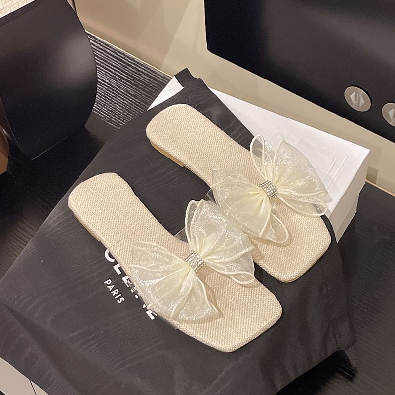 Slide Floral Sandals Square-Toe Mesh