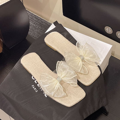 Slide Floral Sandals Square-Toe Mesh