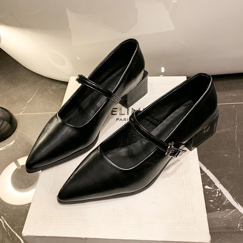 Heel Jane Mary Pointy Shoes Chunky