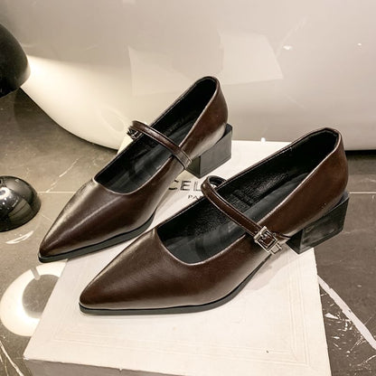 Heel Jane Mary Pointy Shoes Chunky