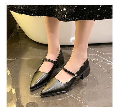 Heel Jane Mary Pointy Shoes Chunky