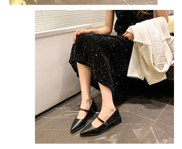 Heel Jane Mary Pointy Shoes Chunky