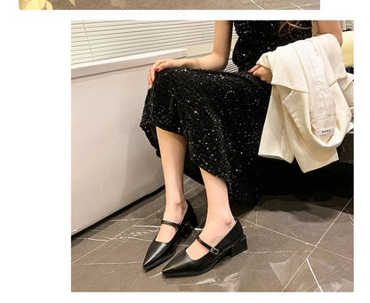 Heel Jane Mary Pointy Shoes Chunky