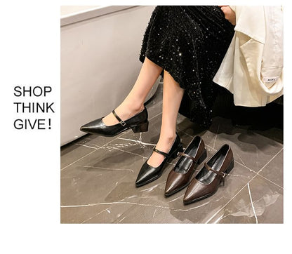 Heel Jane Mary Pointy Shoes Chunky