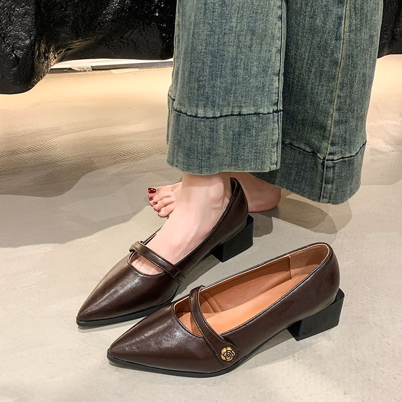 Chunky Jane Mary Heel Pointy Shoes