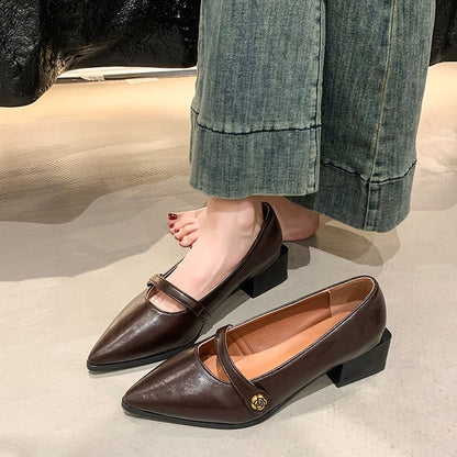 Chunky Jane Mary Heel Pointy Shoes