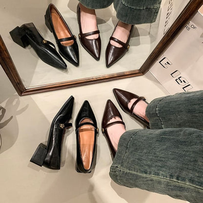 Chunky Jane Mary Heel Pointy Shoes