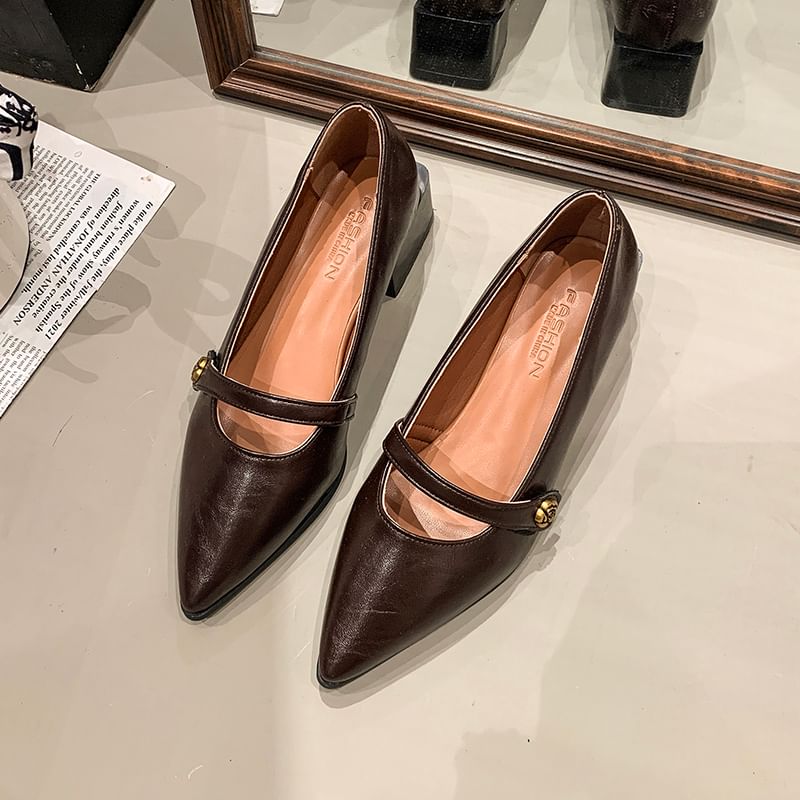 Chunky Jane Mary Heel Pointy Shoes