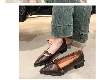 Chunky Jane Mary Heel Pointy Shoes