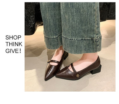 Chunky Jane Mary Heel Pointy Shoes