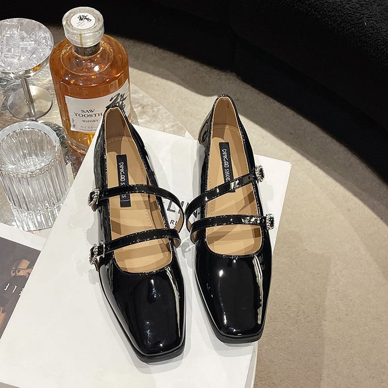 Sandals Heel Square-Toe Strap Double Low