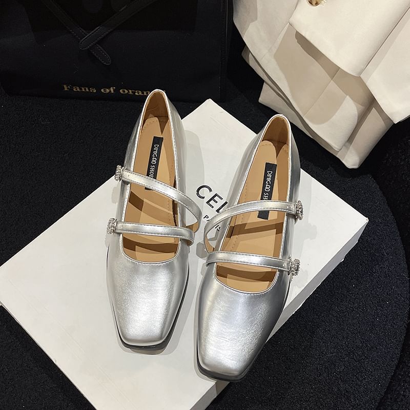 Sandals Heel Square-Toe Strap Double Low