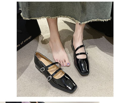 Sandals Heel Square-Toe Strap Double Low