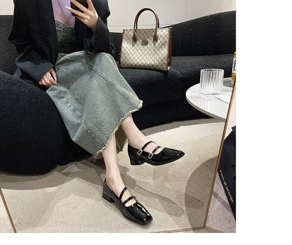 Sandals Heel Square-Toe Strap Double Low