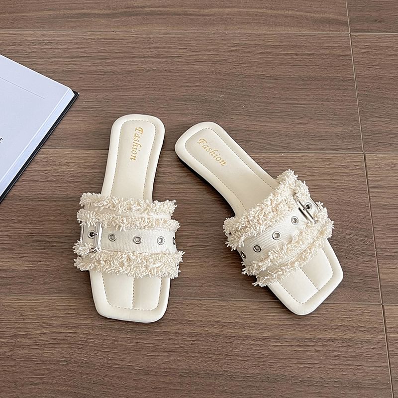Tasseled Buckled Sandals Square-Toe Slide