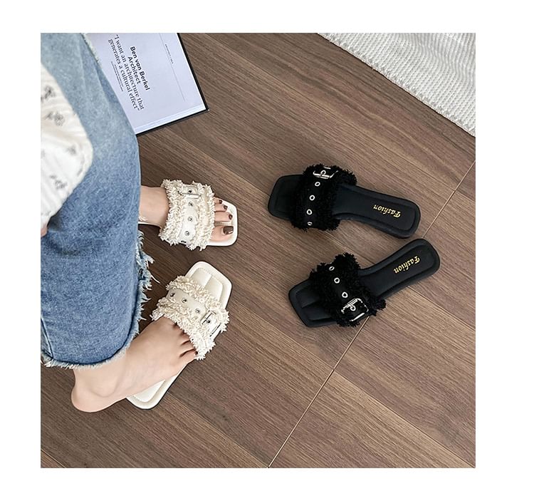 Tasseled Buckled Sandals Square-Toe Slide